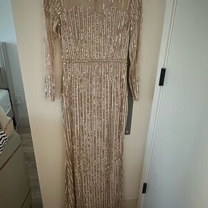 Mac Duggal Cream Sequin Off-the-Shoulder Gown